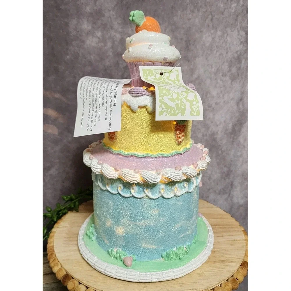 Easter Cake Cupcake Gingerbread House Bunny Carrot LIGHT UP Tabletop Decor 10.5